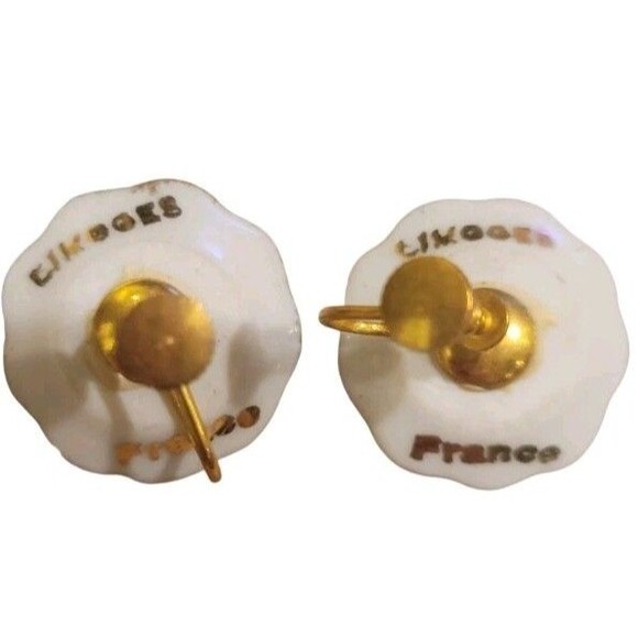 Vintage Signed Limoges France Lady Porcelain Screw Back Earrings Hand Painted - Picture 6 of 7